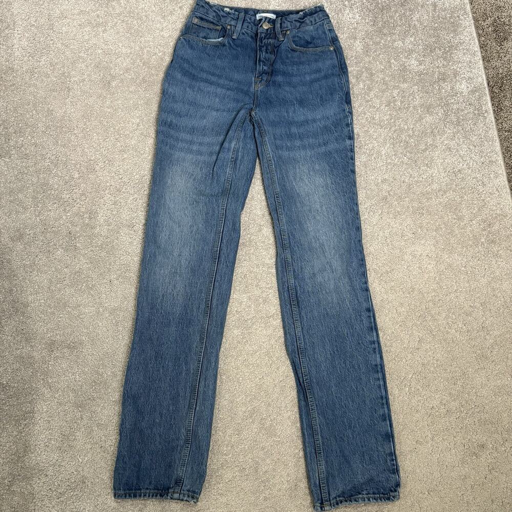 Good American 90s Straight Jeans Womens 24 High Rise Slim Vintage Wash Denim